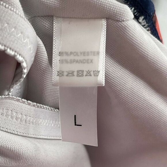 Tankini Swim Top Navy Blue Striped Floral Scoop Neck Womens Size L Classic Boho - Picture 6 of 6